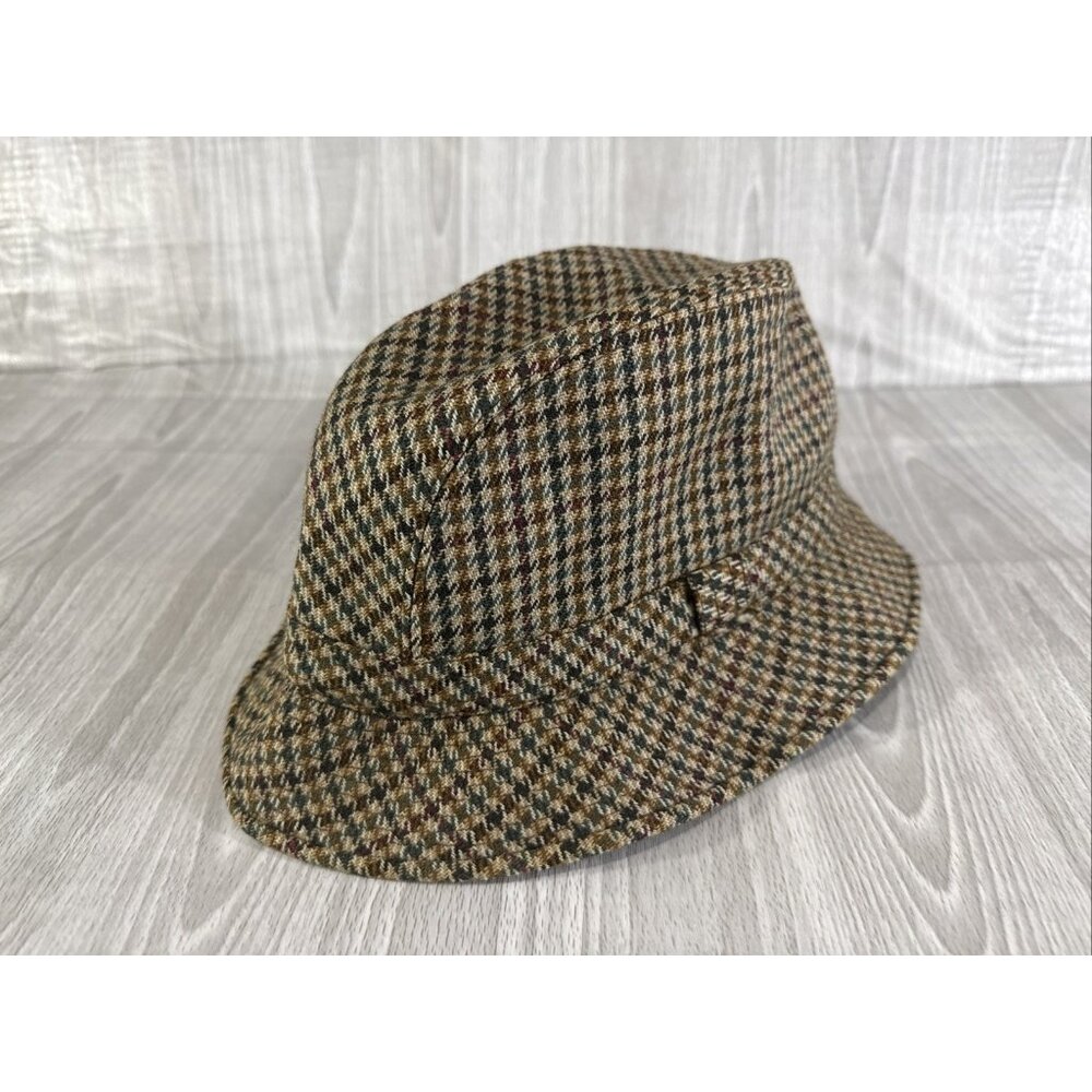 Burberry Houndstooth highlands Tweed Puré Wool Hat Size M Made In Italy Vintage